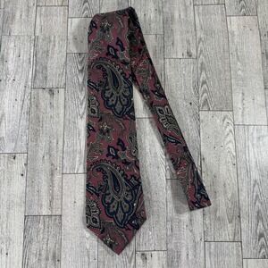 Don Loper Beverly Hills Mens Italian Silk Tie Paisley Mauve Navy USA Made Vtg